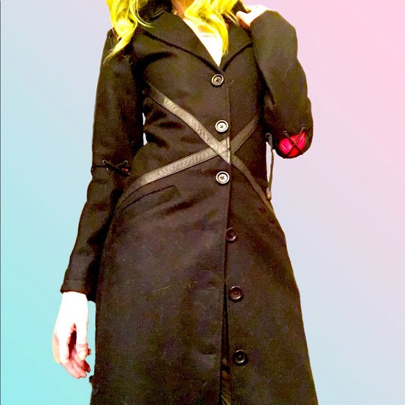 HEAVY RED “Stitched” Duster Button-up Coat Sz Sm - Picture 1 of 7